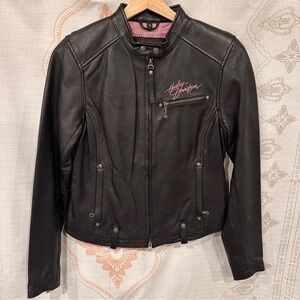 NWOT Harley Davidson Leather Motorcycle Jacket with Pink Details